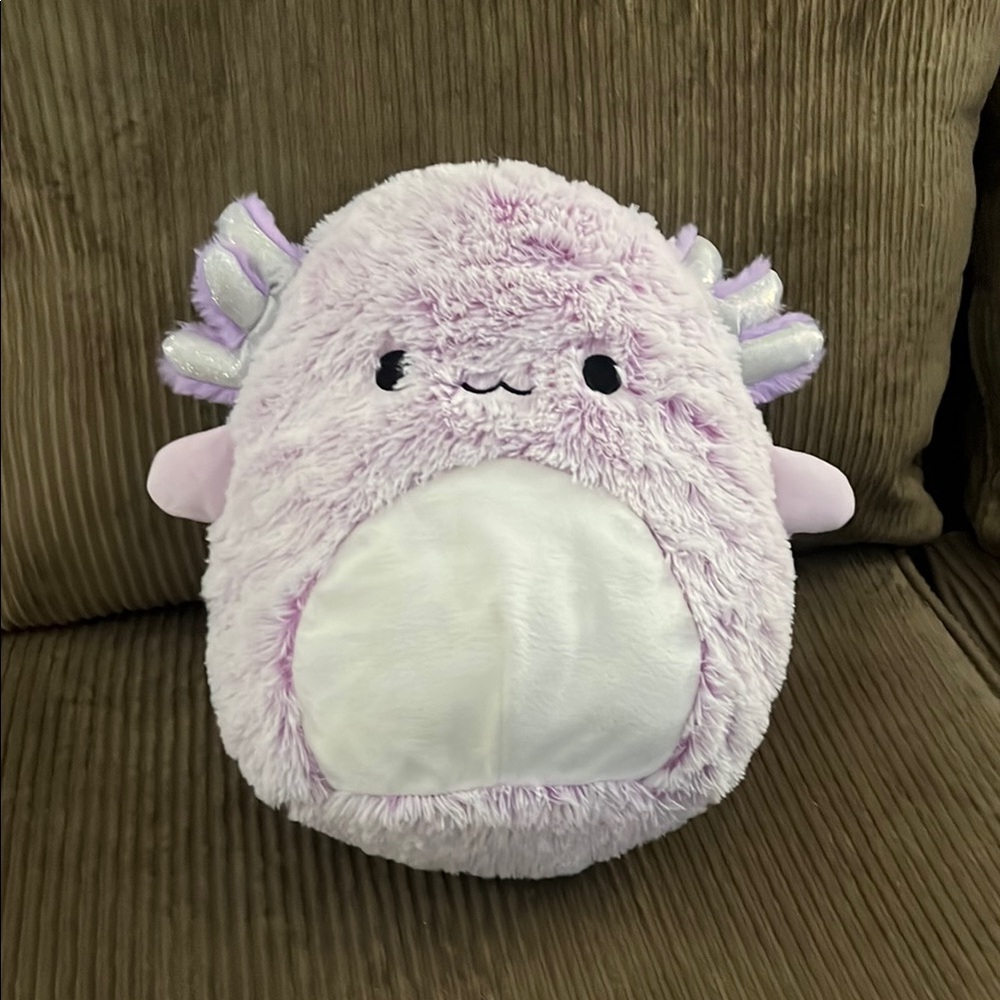 FuzzAMallows.  Super Cute “Monica” Lavender and White Plush Axolotl